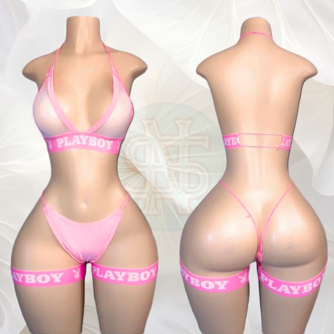 Zexy Bunny-themed Pink Halter Top and Thong Bottoms Set, One Size Fits All