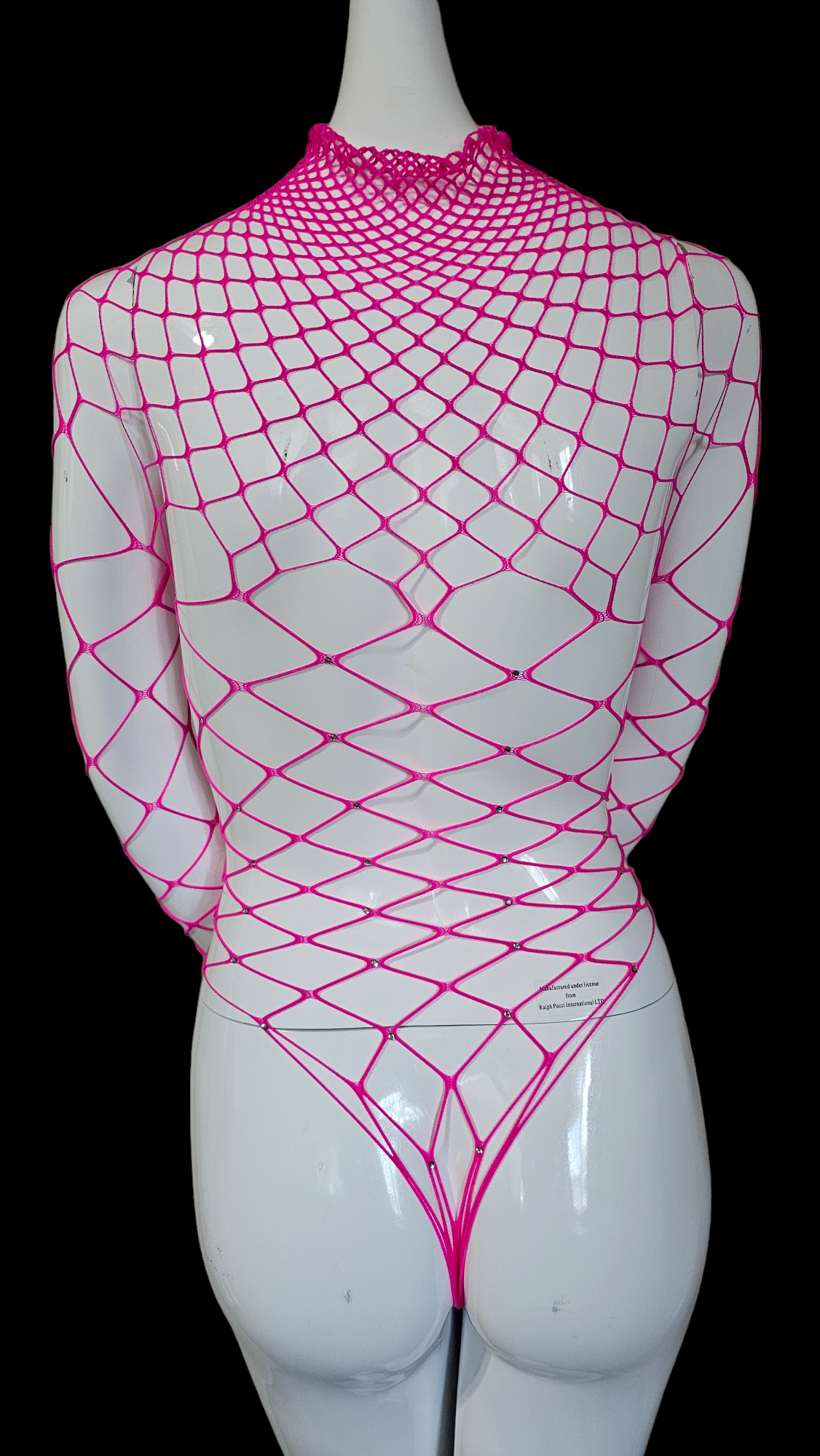 Zexy Pink Fishnet Bodysuit for Women - long-sleeved, high-neck design